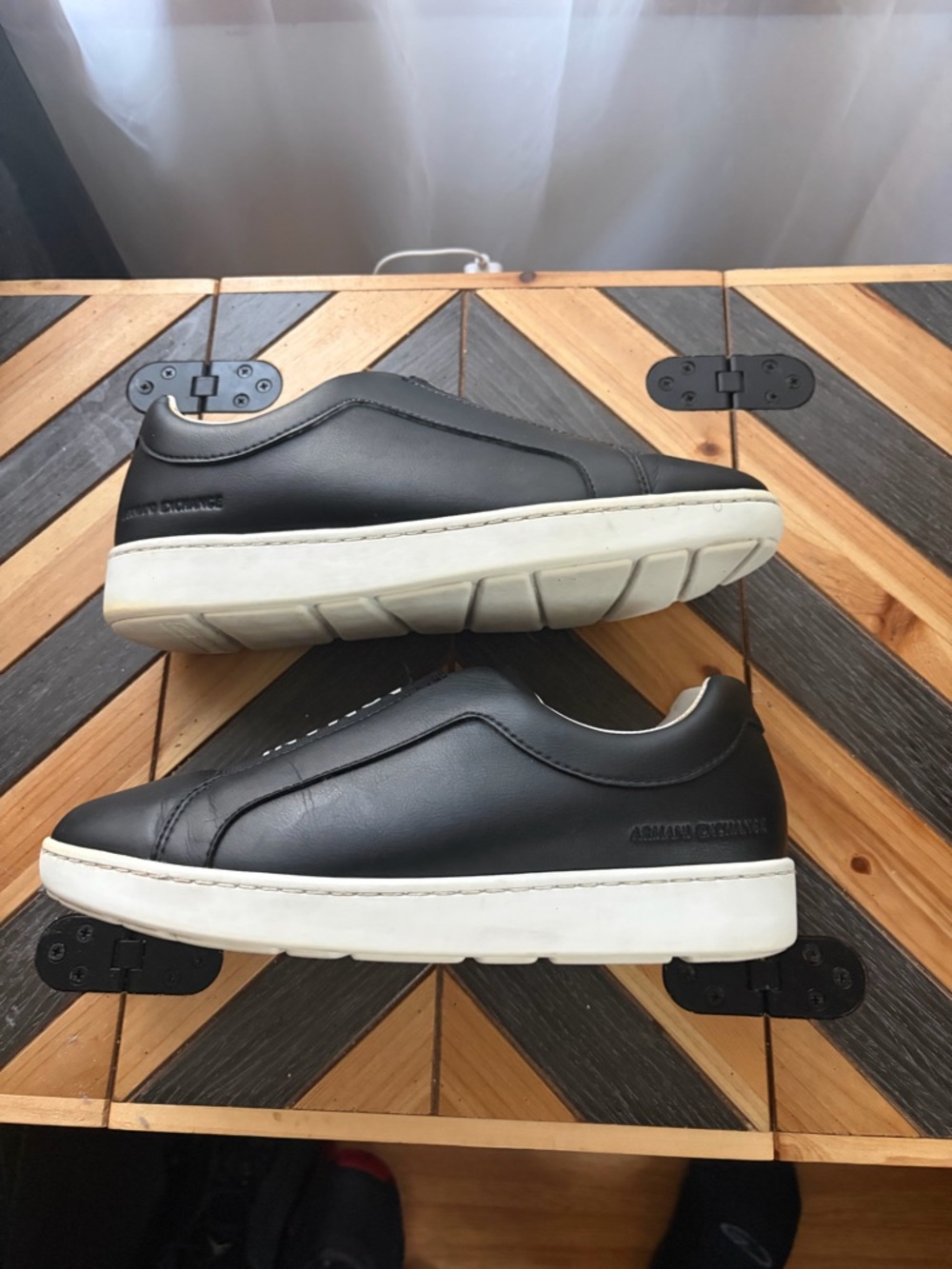 Armani Exchange Black Leather Low-Top Sneakers with White Sole
